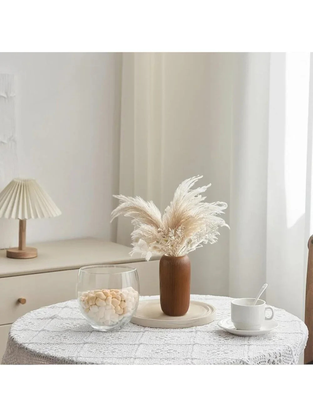 Modern Small Caramel Ceramic Vase Flowers Ribbed Textured Farmhouse Home Livings